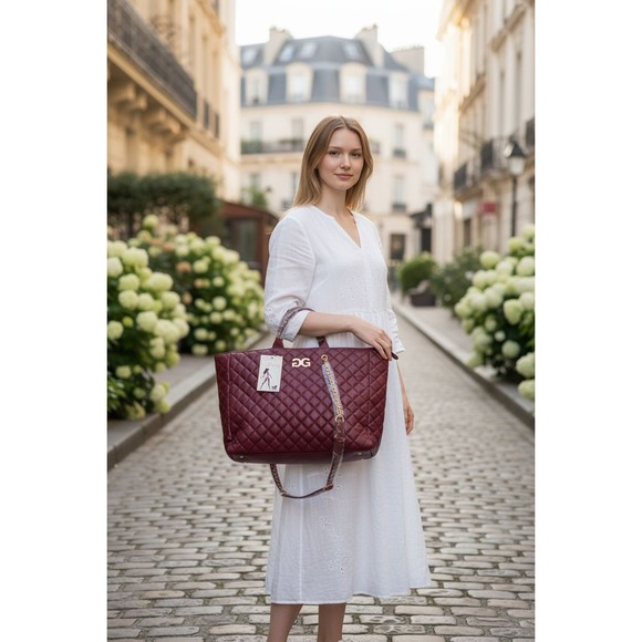 Gilda Paris Handbags - Gilda Paris Burgundy Quilted Tote Bag with Chain Accent Designer Inspired NWT‎